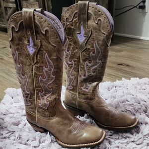 Ariat Tan Heeled Boots with Purple Details